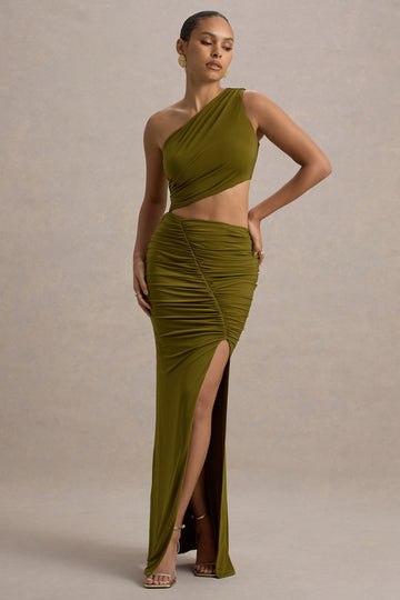Sena Green Asymmetric Maxi Dress With Cut Out Details